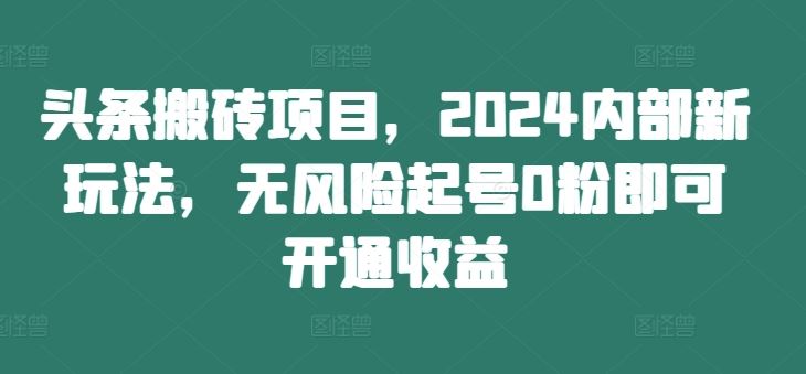 头条搬砖项目，2024内部新玩法，无风险起号0粉即可开通收益-铁峰聊项目