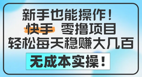 新手也能操作，快手零撸挣米，轻松每天挣2-5张，完全无成本-铁峰聊项目