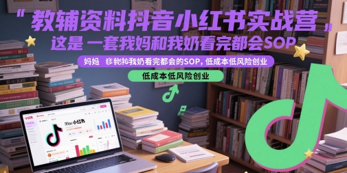 教辅资料抖音小红书实战营，这是一套我妈和我奶看完都会的SOP，低成本低风险创业-铁峰聊项目