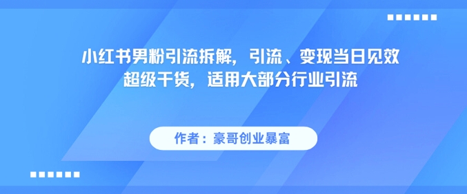 小红书男粉引流拆解，引流、变现当日见效超级干货，适用大部分行业引流-创浪聊项目