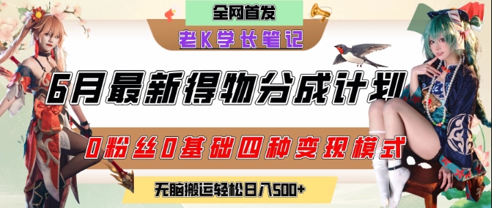 6月份最新得物创作者分成计划2.0玩法，0粉丝0基础四种模式变现，从隐蔽渠道无脑搬运，日入2张-创浪聊项目
