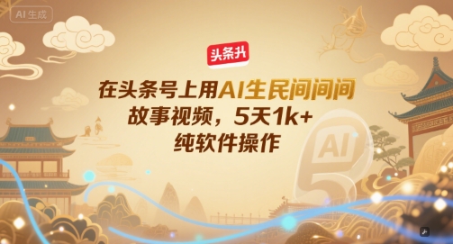 在头条号上用AI生民间故事视频，5天1k+，纯软件操作-创浪聊项目