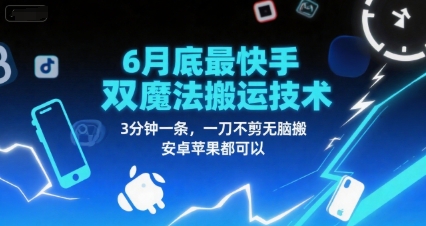 6月底最新快手双魔法搬运技术，3分钟一条，一刀不剪无脑搬，安卓苹果都可以-创浪聊项目