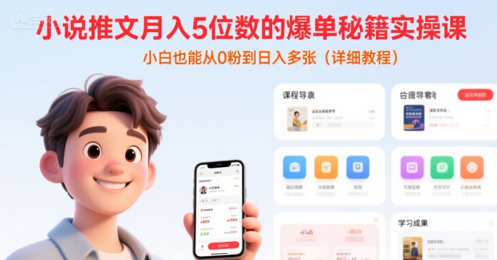小说推文月入5位数的爆单秘籍实操课，，小白也能从0粉到日入多张(详细教程)-创浪聊项目