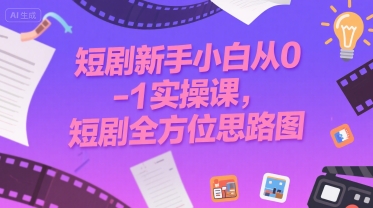 短剧新手小白从0-1实操课，短剧全方位思路图-创浪聊项目