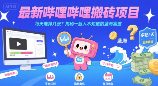 最新哔哩哔哩上B站搬砖项目，每天能挣几张？揭秘一般人不知道的蓝海赛道-创浪聊项目